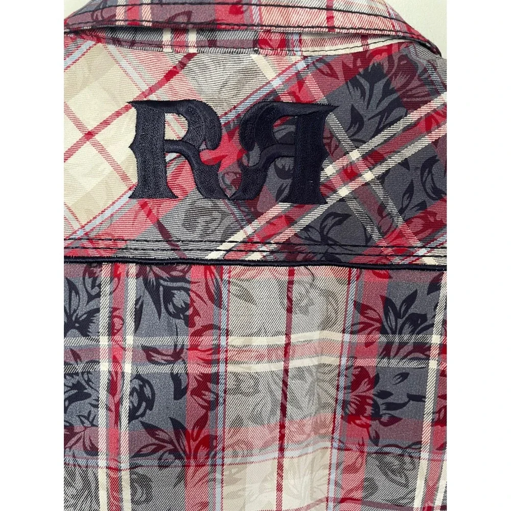 Rock Revival Men's M Embroidered Plaid Floral Button Down Shirt BLE2202L Western - Picture 10 of 10